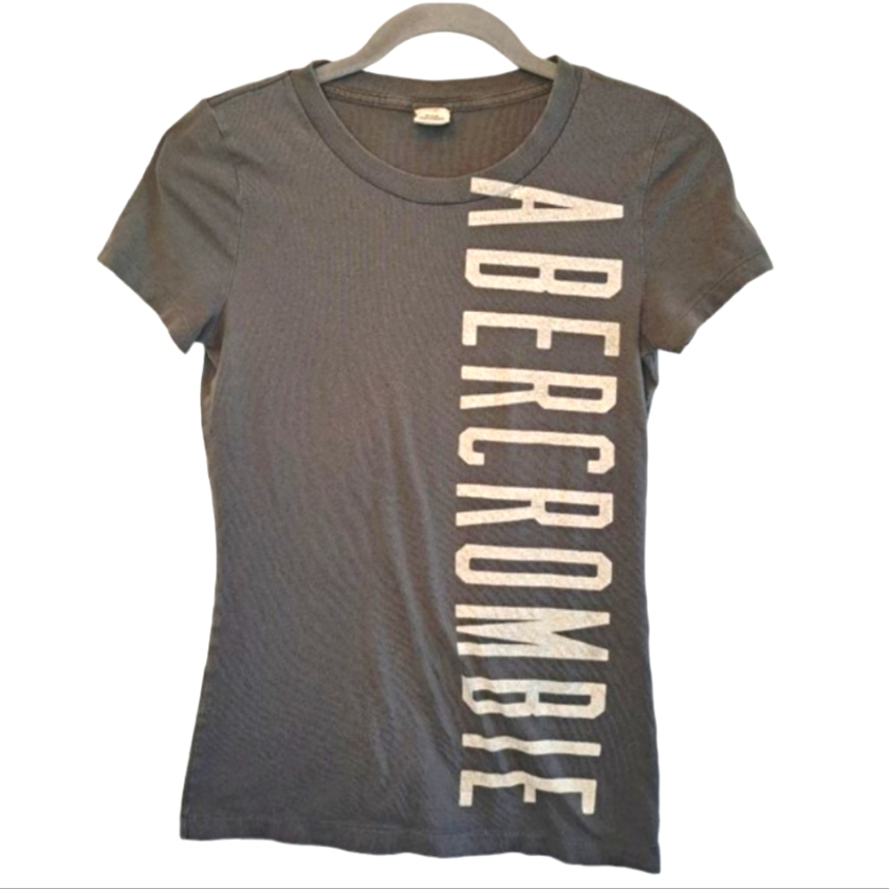 Abercrombie & Fitch Gray Text Graphic Crew Neck Basic Tee Size Medium